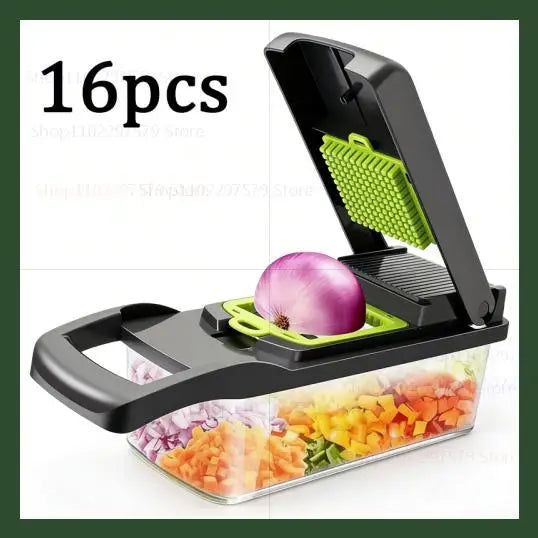 14/16 Pcs Vegetable Chopper Set Food Processor Onion Potato Slicer Dicer Grater Kitchen Fruit Vegetable Cutter with Handle