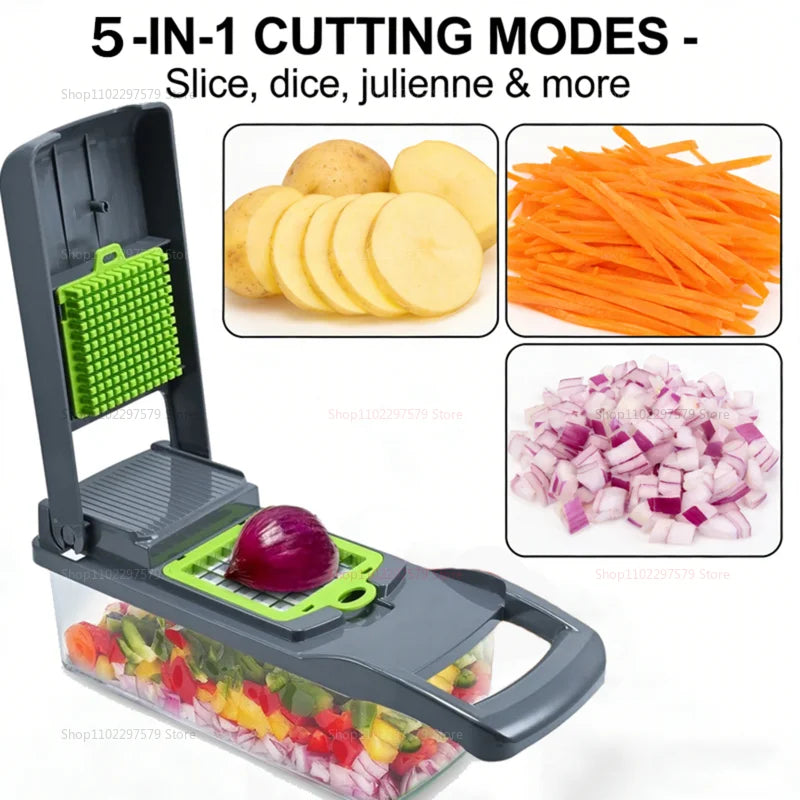14/16 Pcs Vegetable Chopper Set Food Processor Onion Potato Slicer Dicer Grater Kitchen Fruit Vegetable Cutter with Handle