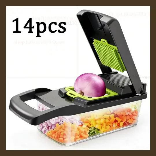 14/16 Pcs Vegetable Chopper Set Food Processor Onion Potato Slicer Dicer Grater Kitchen Fruit Vegetable Cutter with Handle